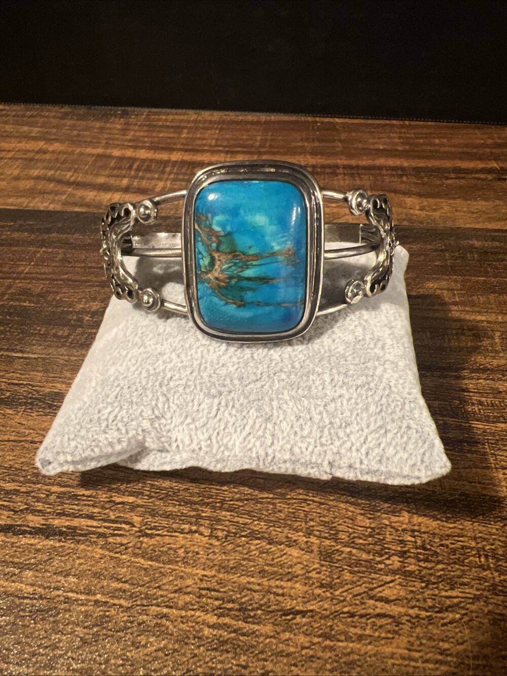 Sterling silver cuff bracelet rectangle turquoise stone 925